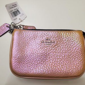 NWT Coach F65199 Nolita Gold/Pink Iridescent Hologram Oil Slick Leather Wristlet